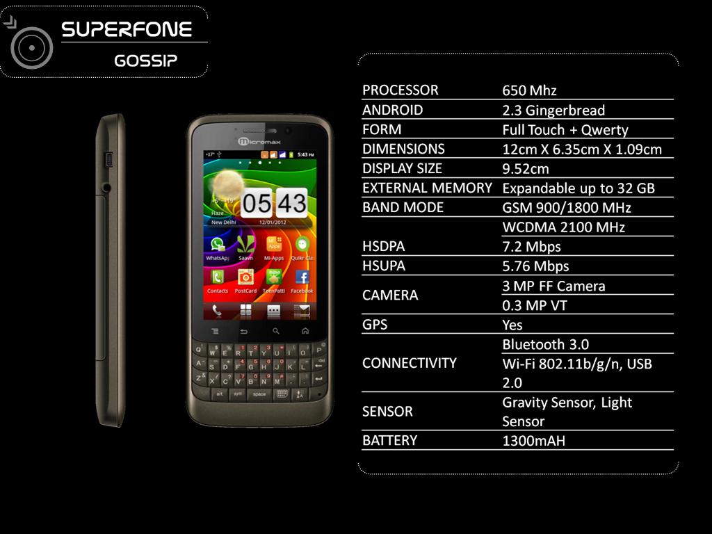 Micromax A78 Android QWERTY Phone Specification Price in India